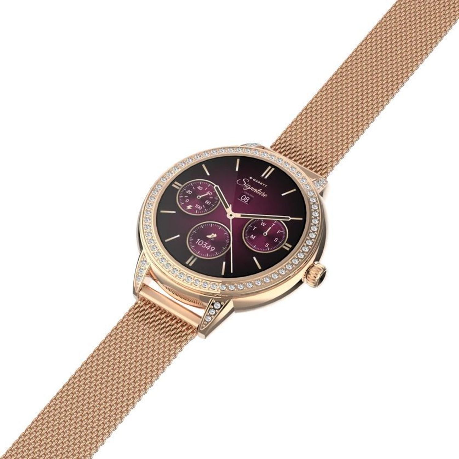 Smartwatch damski Garett Stella różowe złoto mesh AMOLED 1,1″ + biały pasek (4).jpg